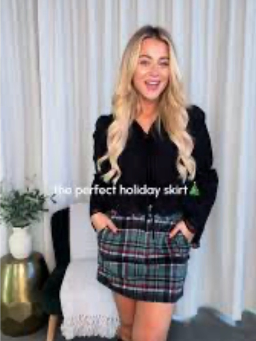 Pink Lily Plaid Mini Skirt in Green and Red